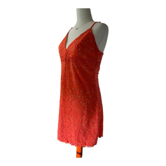Aeropostale Dress Women Size Medium Tangerine Dream Mini Embroidered Lined Shift - Picture 9 of 13